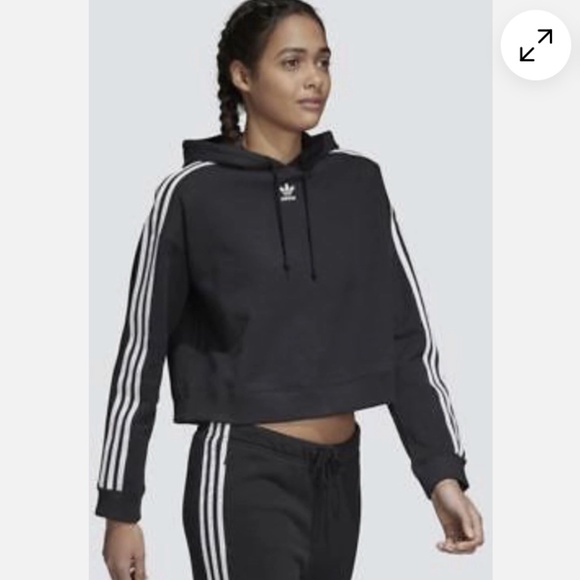 ADIDAS Cropped Black with the Three Stripes Sweatshirt - Size L - Picture 3 of 12
